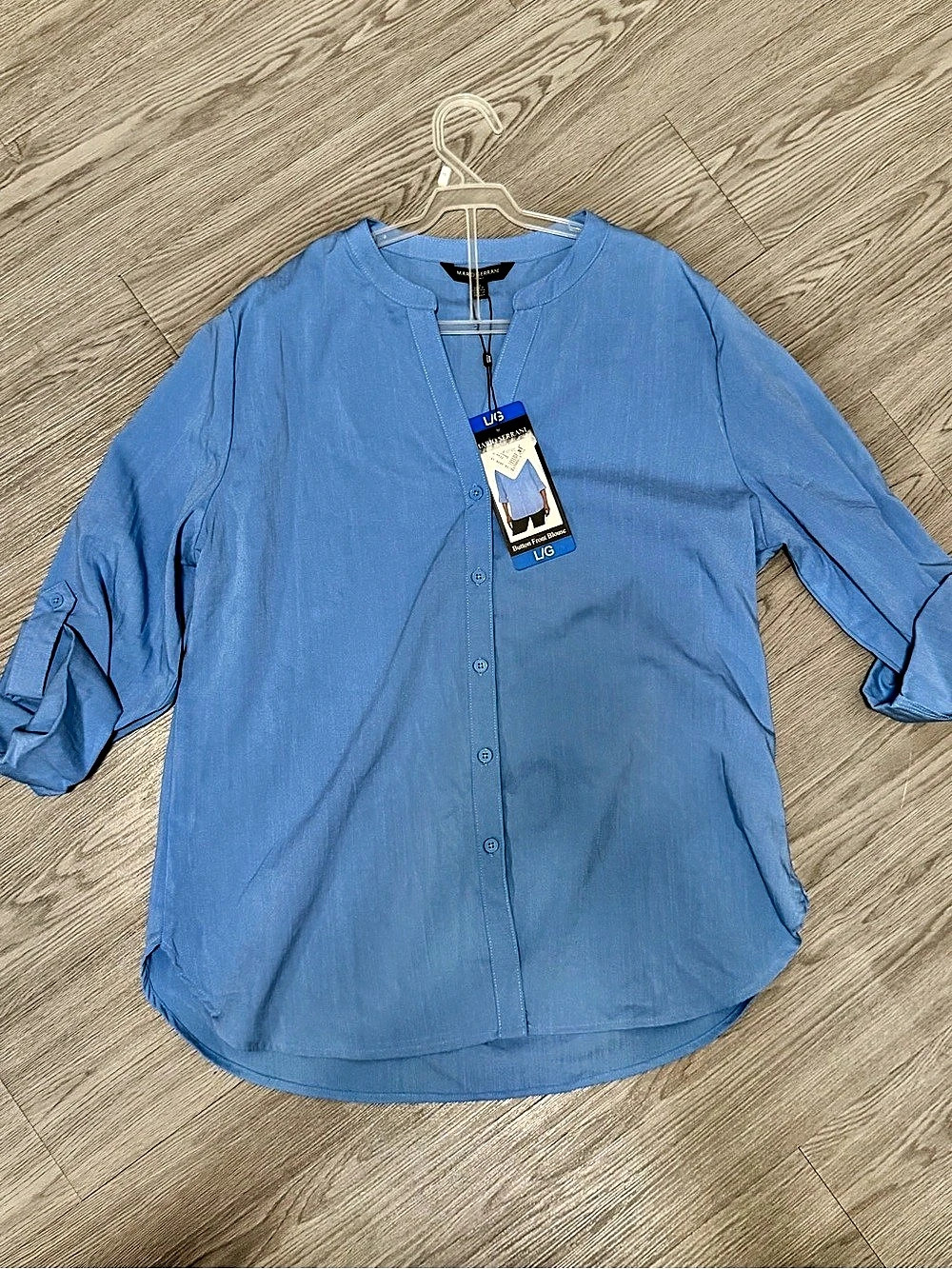 Mario Serrani Button Front Blouse in Blue Size Large NWT